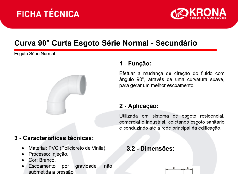 Ficha Técnica – Curva 90° Curta Esgoto Série Normal