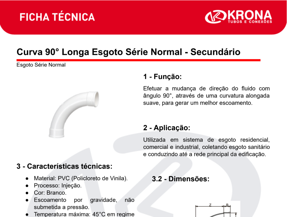 Ficha Técnica – Curva 90° Longa Esgoto Série Normal – Secundário