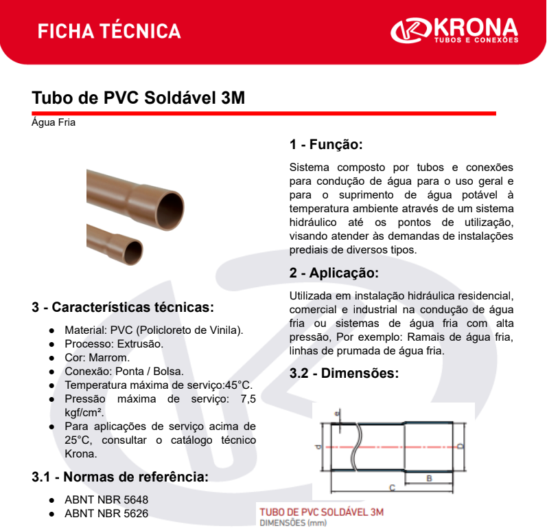 Ficha Técnica – Tubo de PVC Soldável 3M